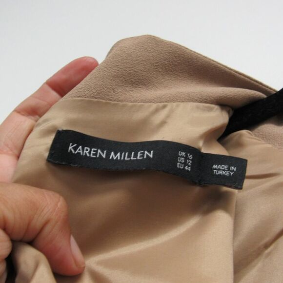 Karen Millen Women Size 12 Brown Military Tailored Pleated Mini Dress - Picture 4 of 7